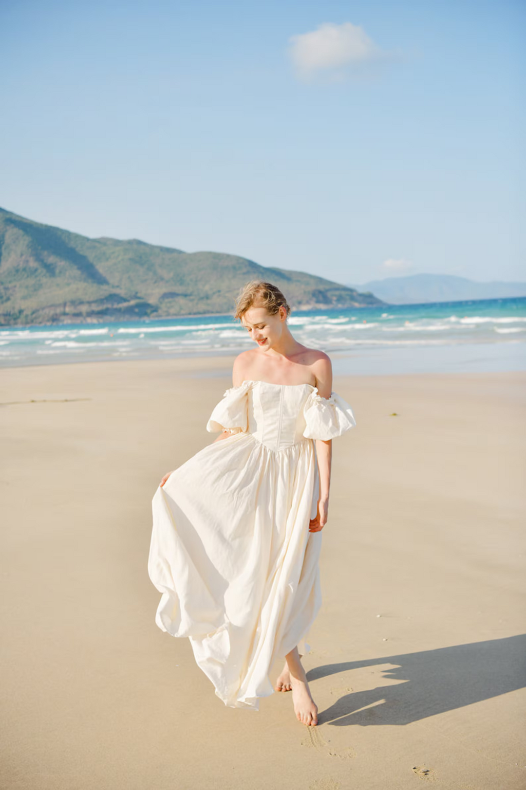 Liliana Linen Corset Dress in White - Romantic Cottagecore