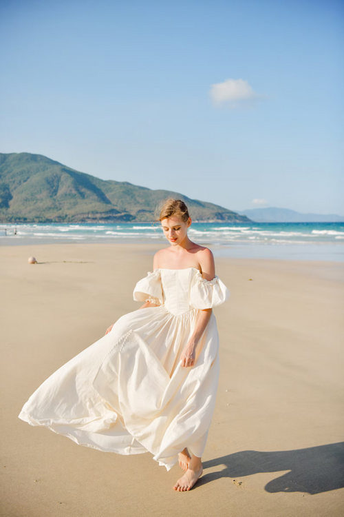 Liliana Linen Corset Dress in White - Romantic Cottagecore