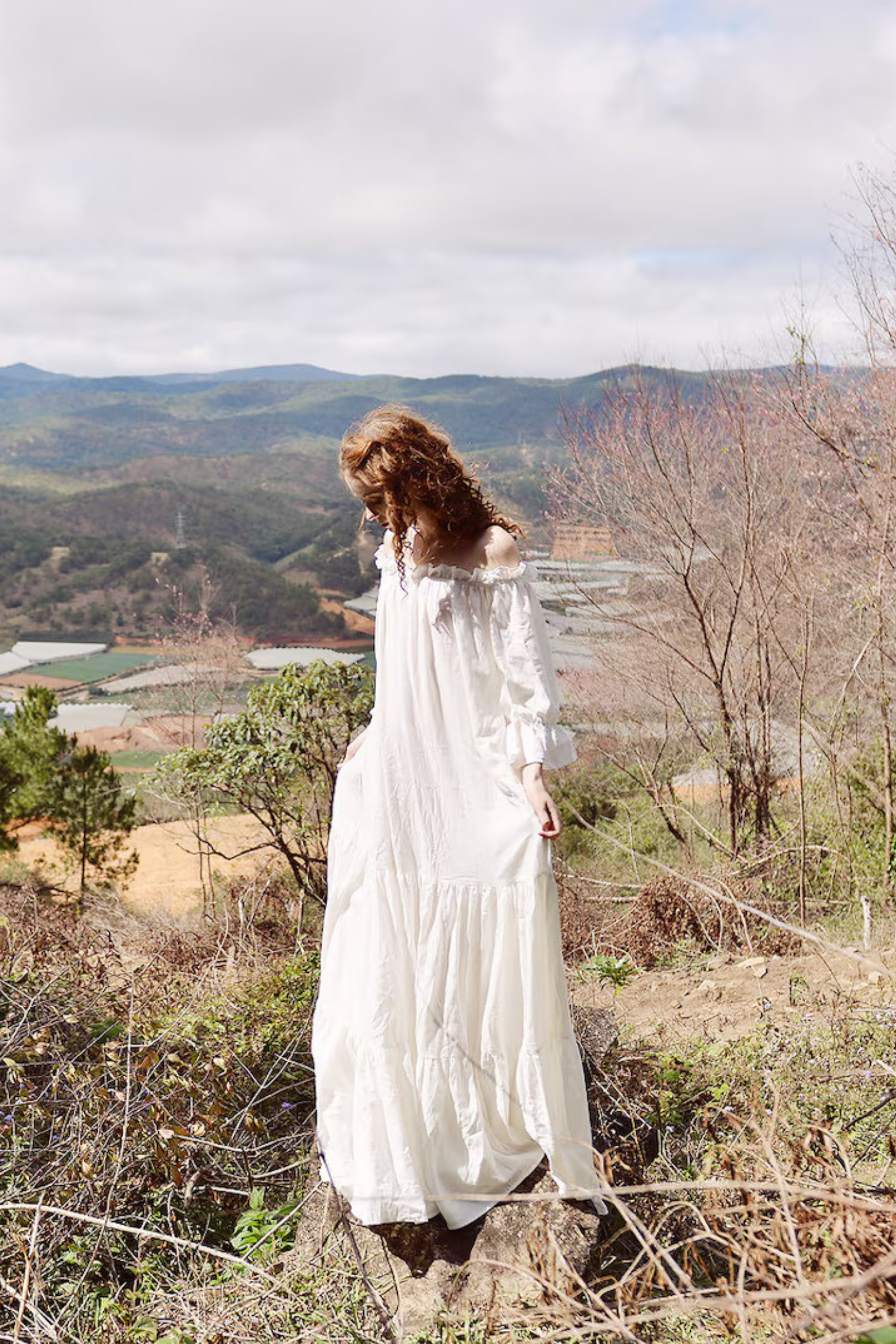 Cassandra Cotton Dress - Off-Shoulder Tiered Gown
