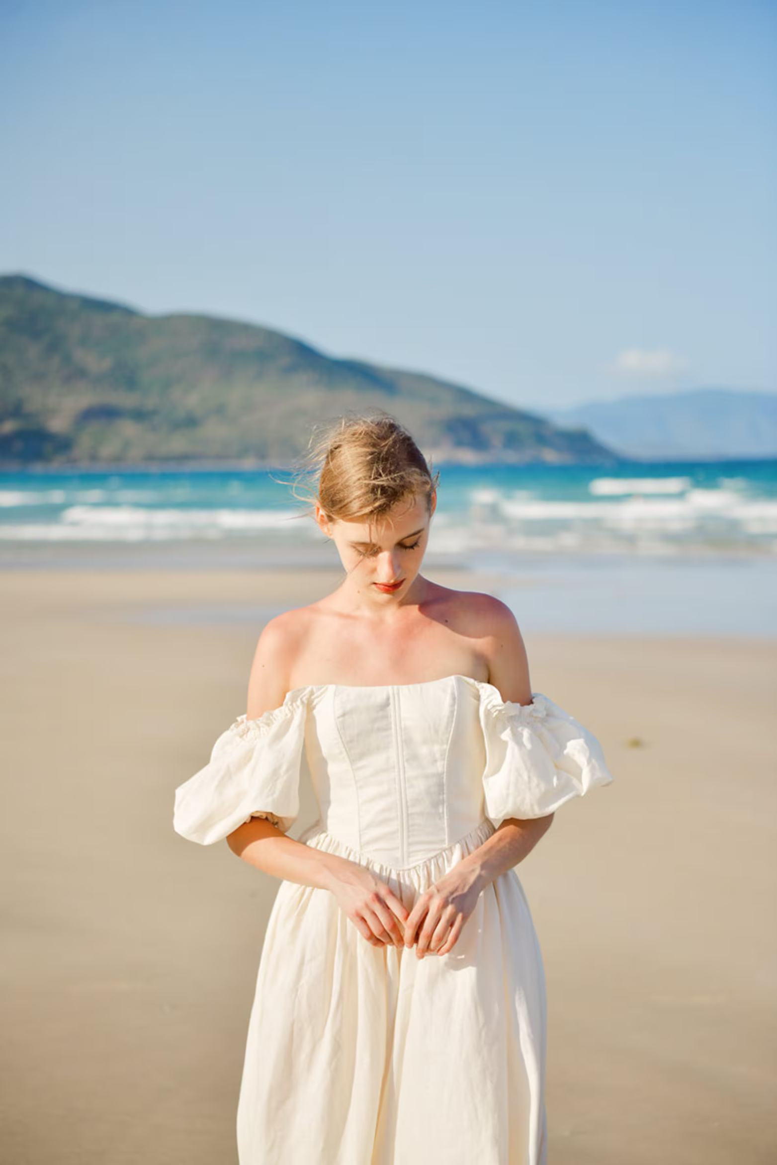 Liliana Linen Corset Dress in White - Romantic Cottagecore