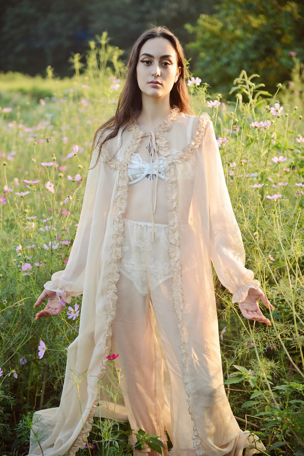 Adelaide Sheer Long Robe - Vintage-Inspired Dressing Gown