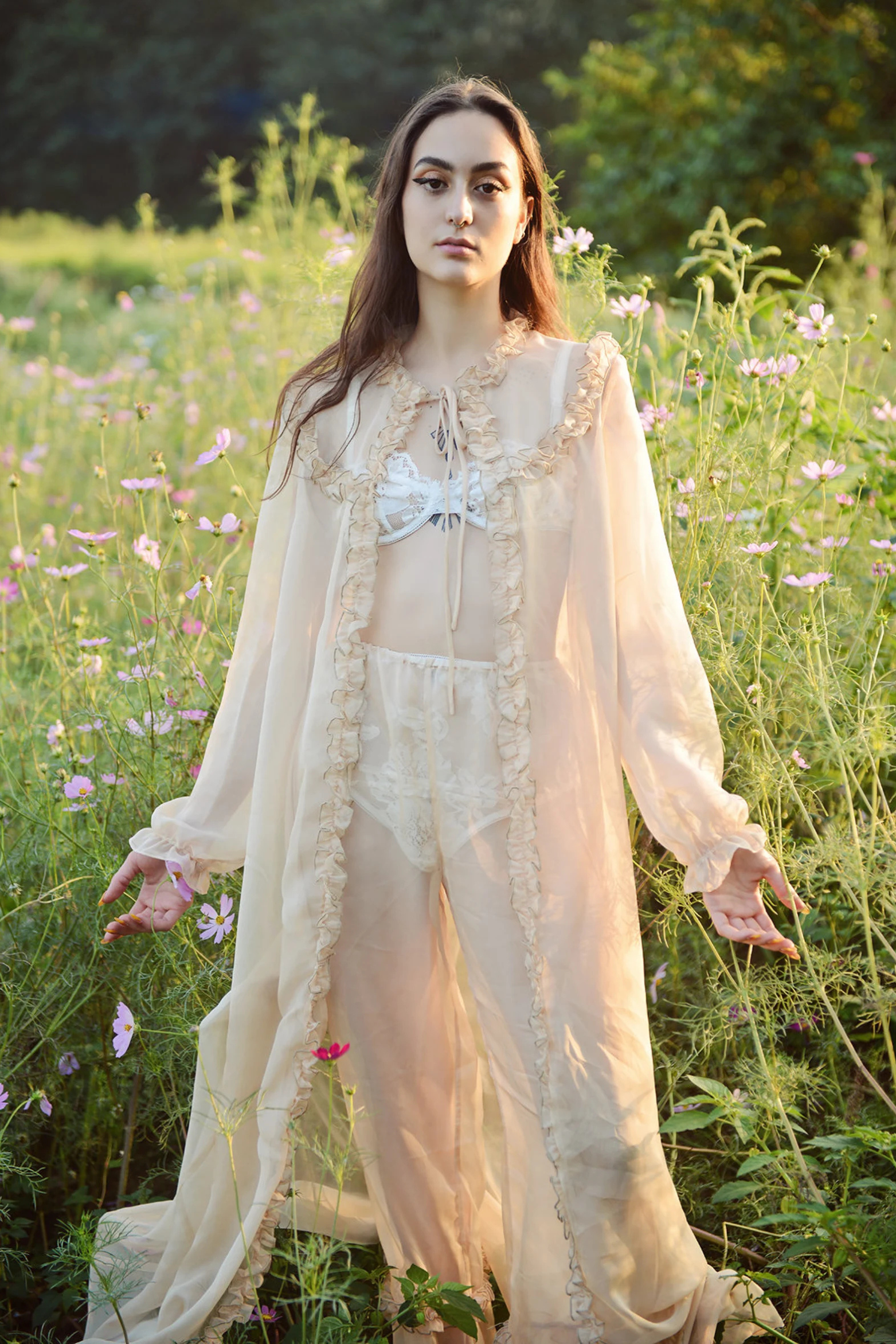 Adelaide Sheer Long Robe - Vintage-Inspired Dressing Gown