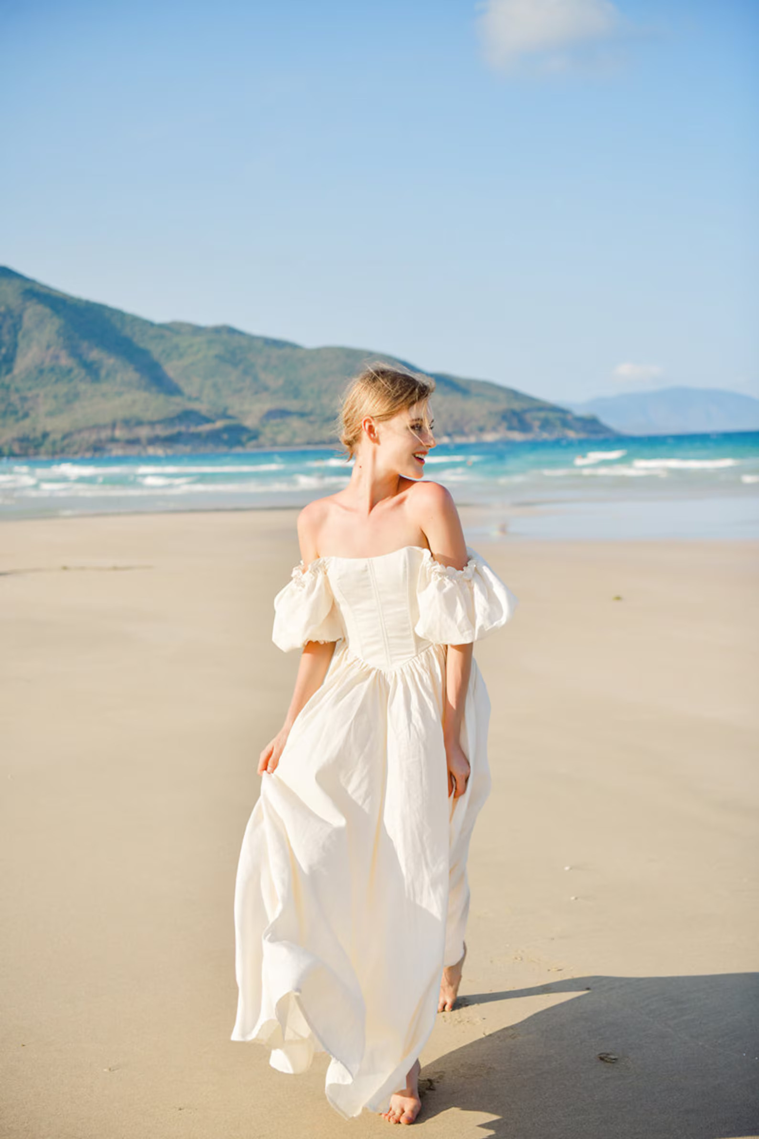Liliana Linen Corset Dress in White - Romantic Cottagecore
