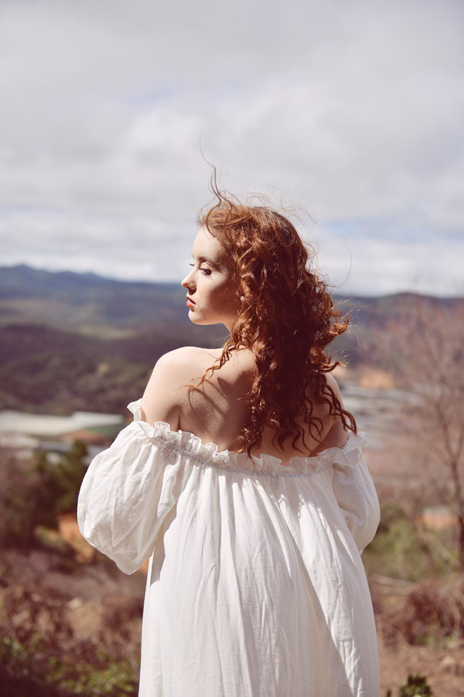 Cassandra Cotton Dress - Off-Shoulder Tiered Gown
