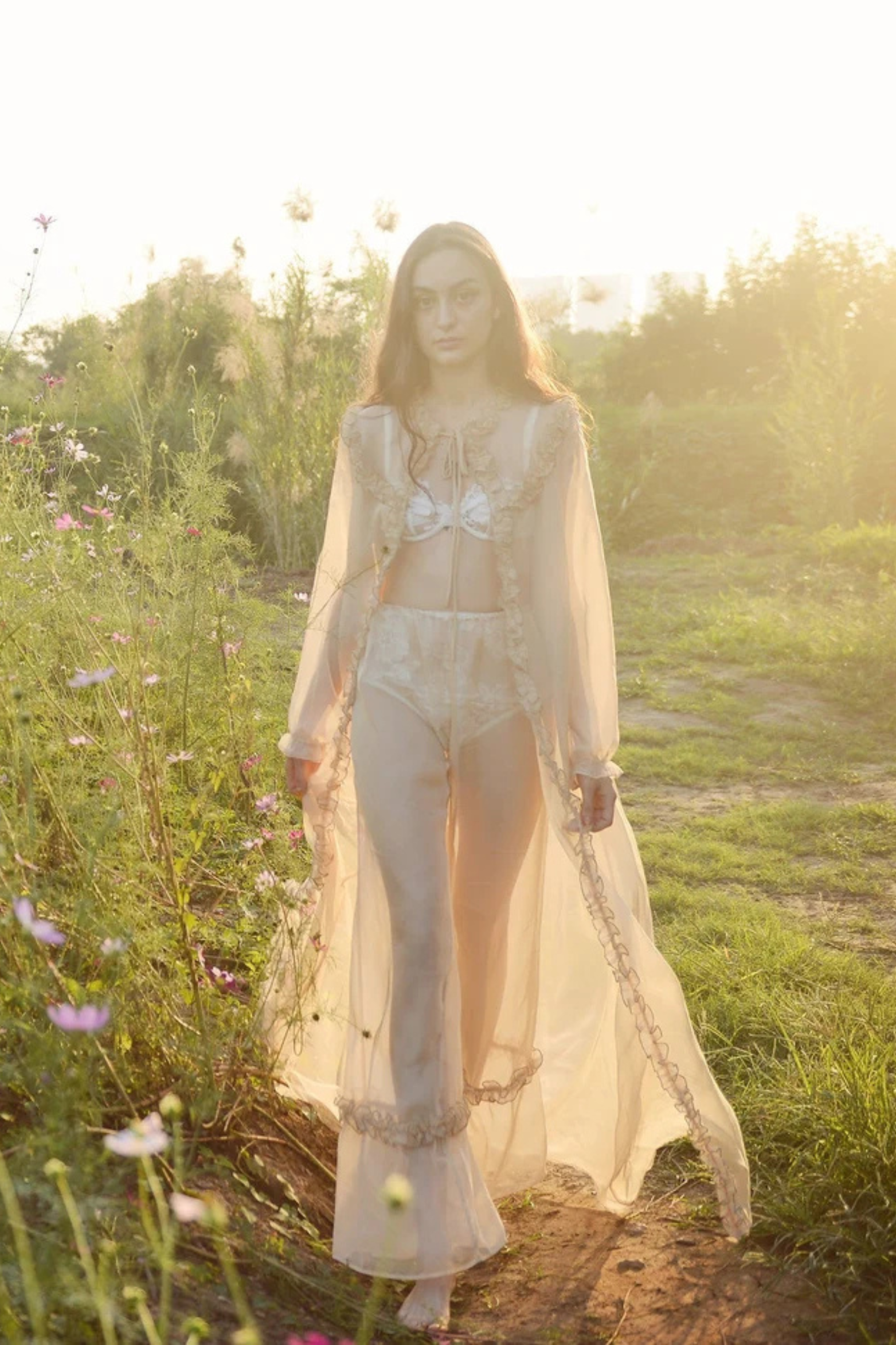 Adelaide Sheer Long Robe - Vintage-Inspired Dressing Gown