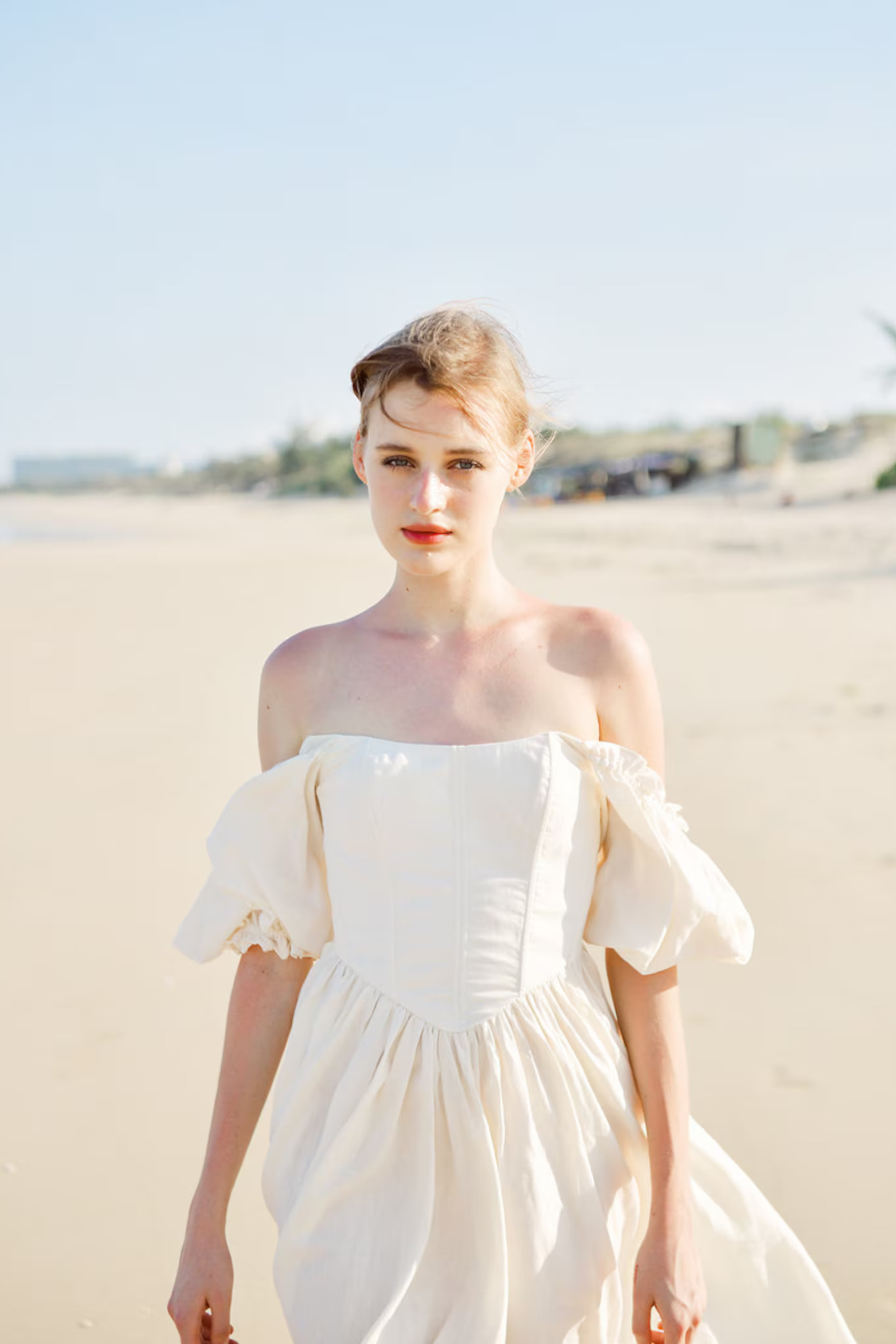 Liliana Linen Corset Dress in White - Romantic Cottagecore