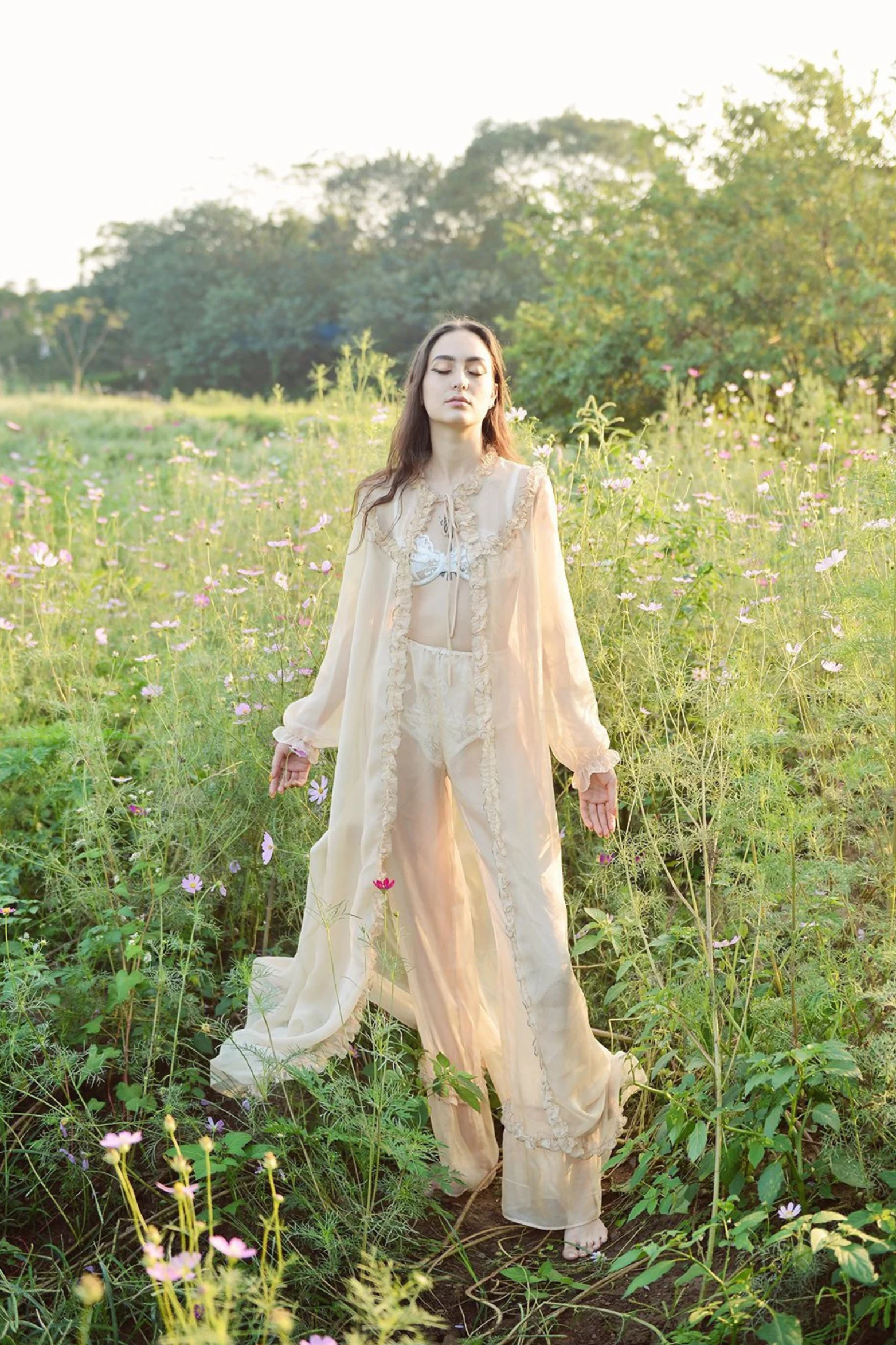 Adelaide Sheer Long Robe - Vintage-Inspired Dressing Gown