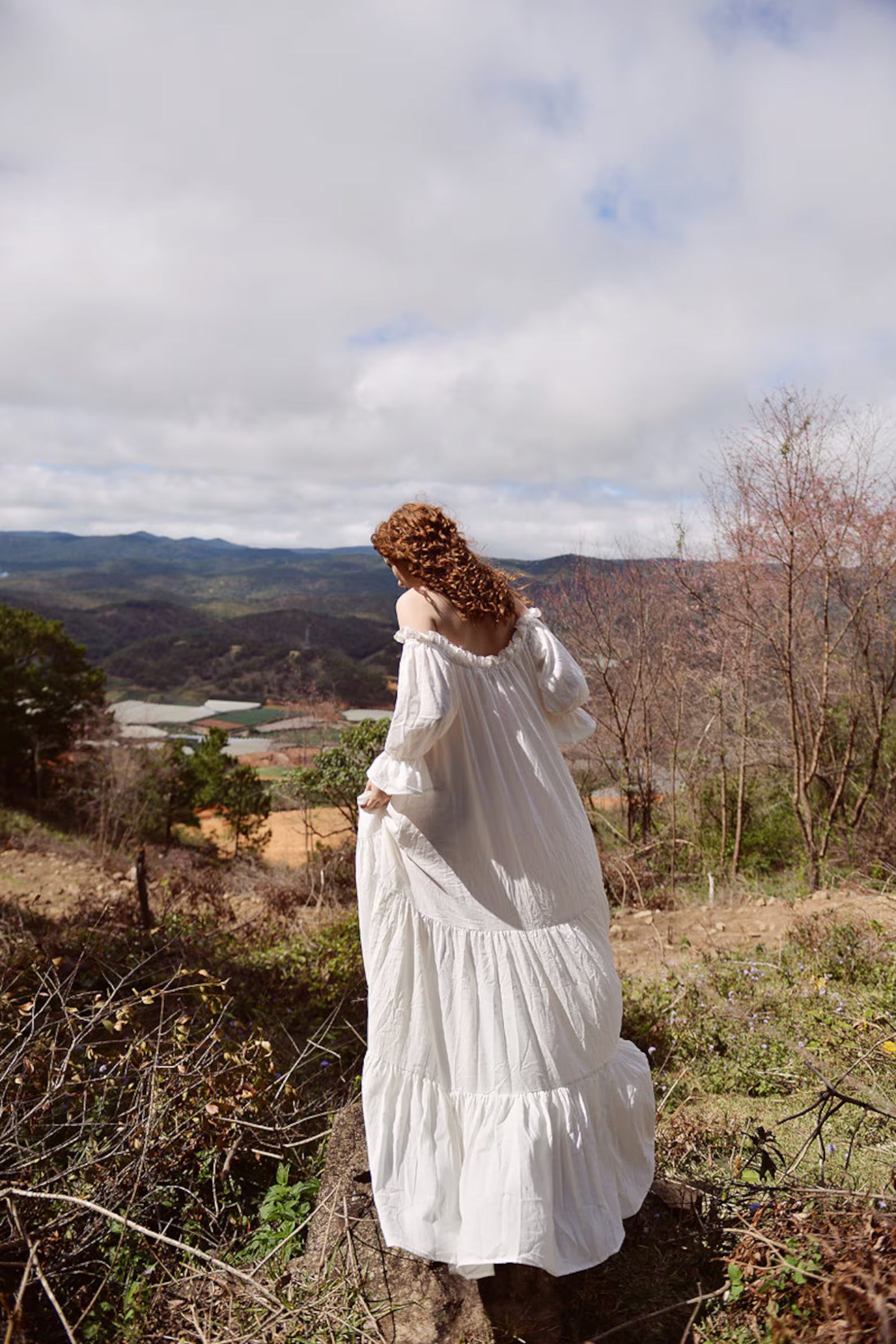 Cassandra Cotton Dress - Off-Shoulder Tiered Gown