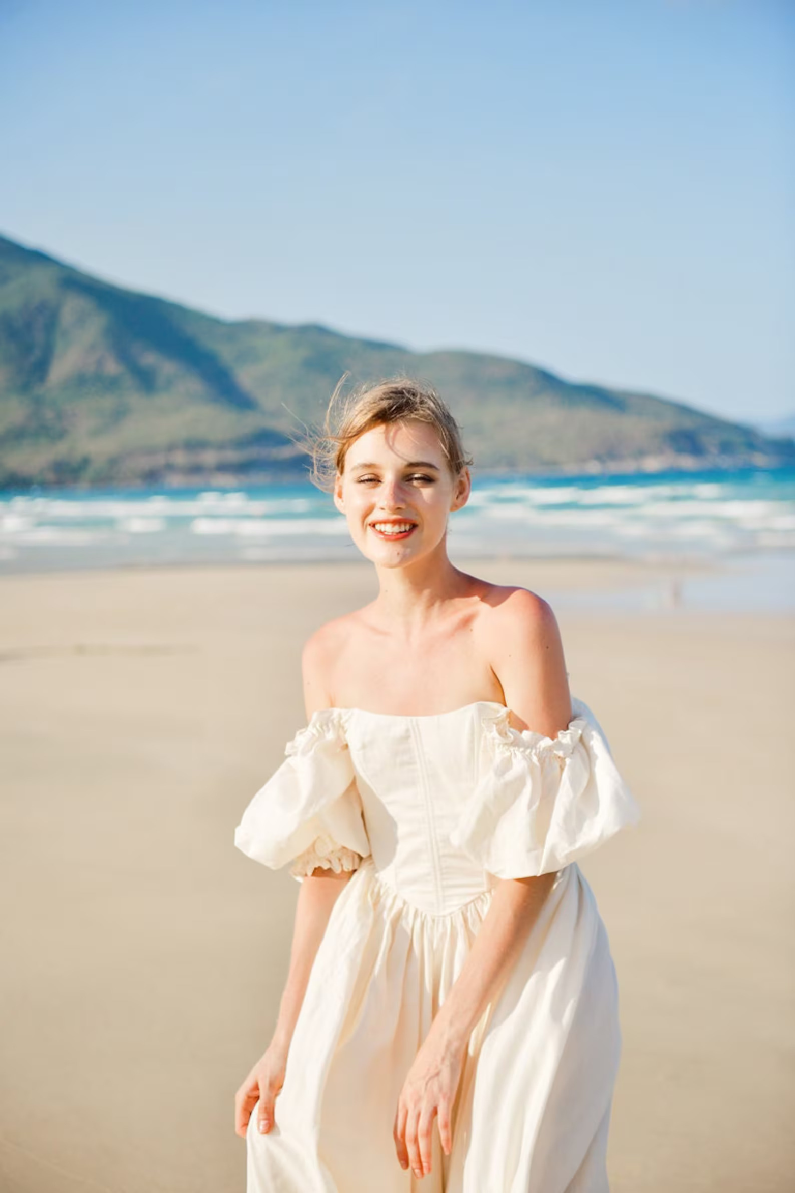 Liliana Linen Corset Dress in White - Romantic Cottagecore