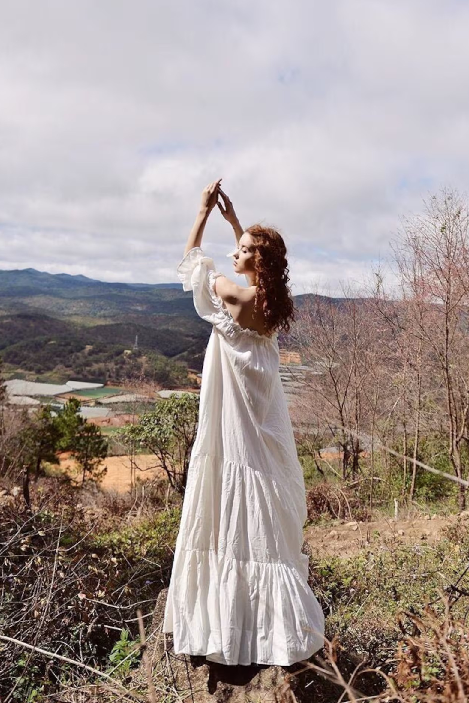Cassandra Cotton Dress - Off-Shoulder Tiered Gown