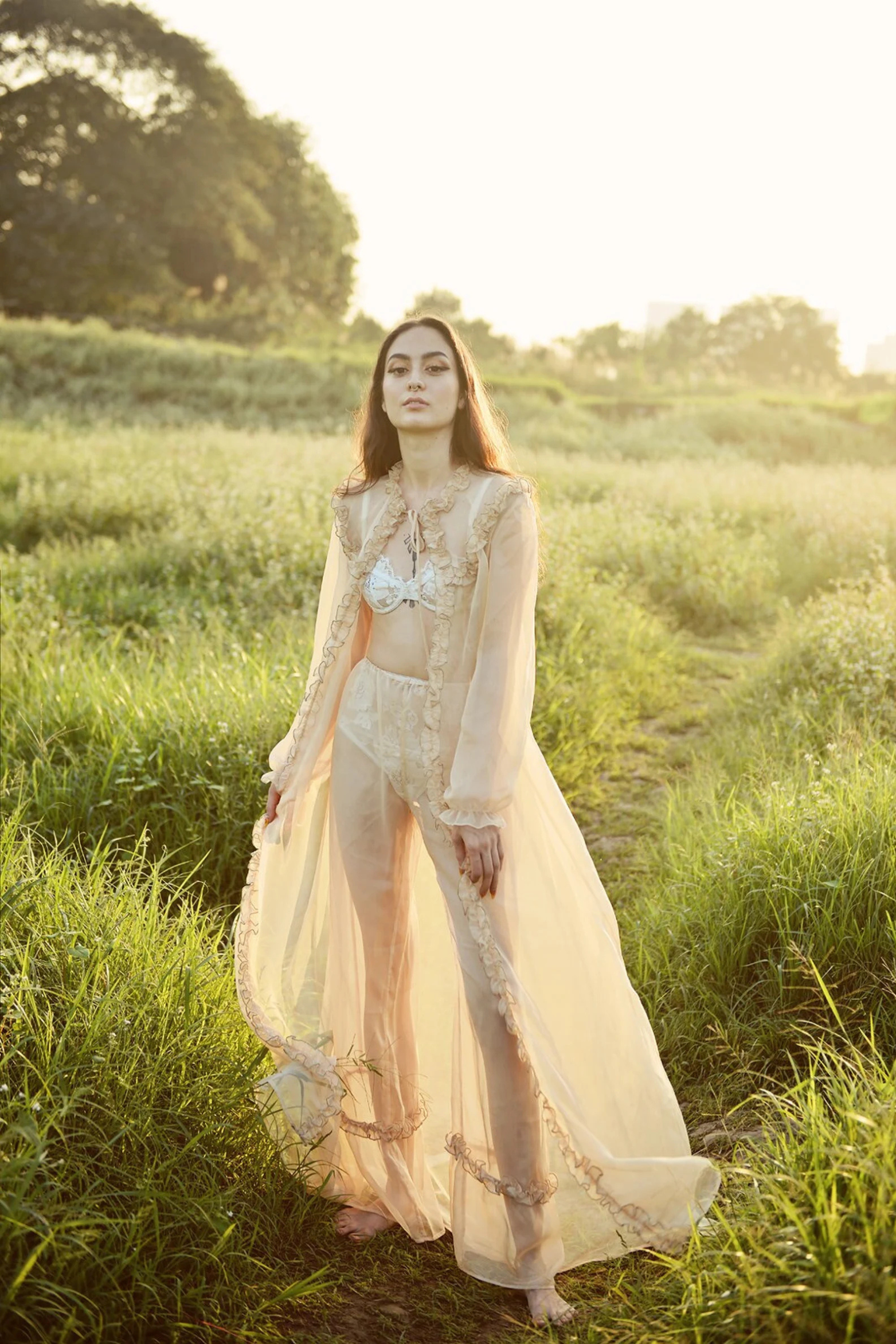 Adelaide Sheer Long Robe - Vintage-Inspired Dressing Gown