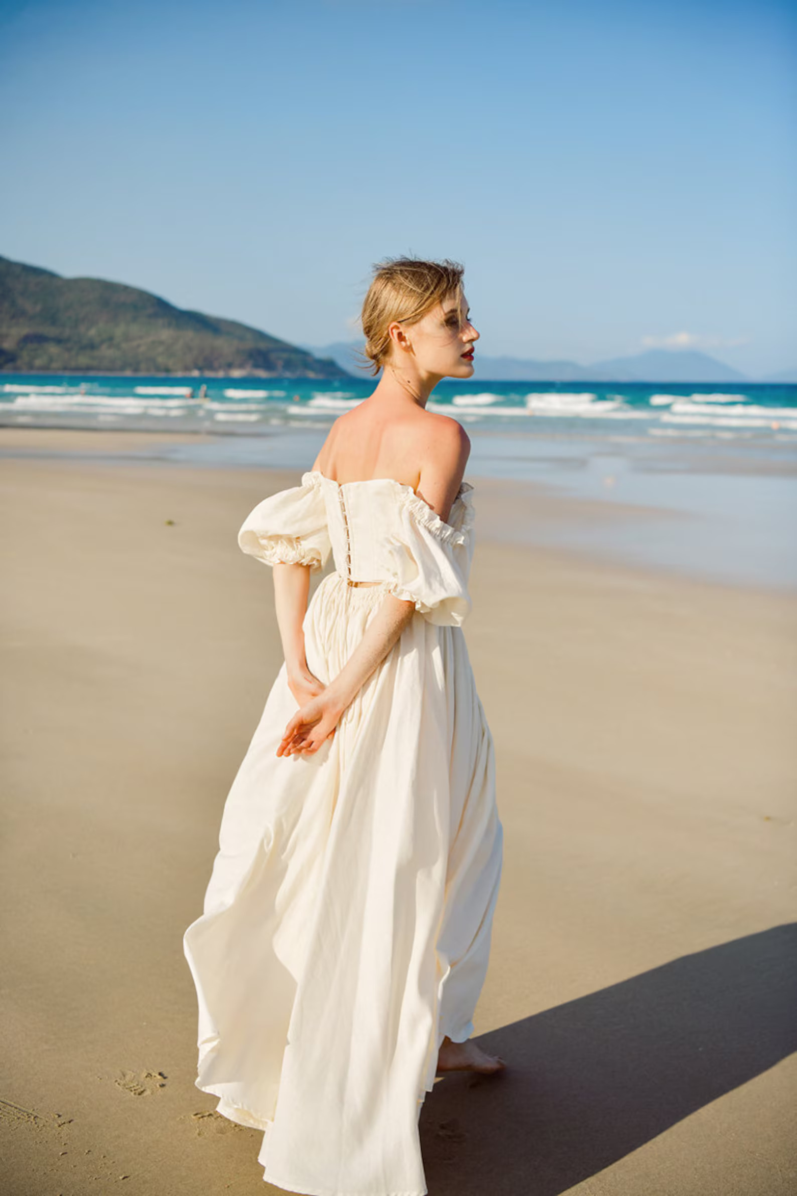 Liliana Linen Corset Dress in White - Romantic Cottagecore