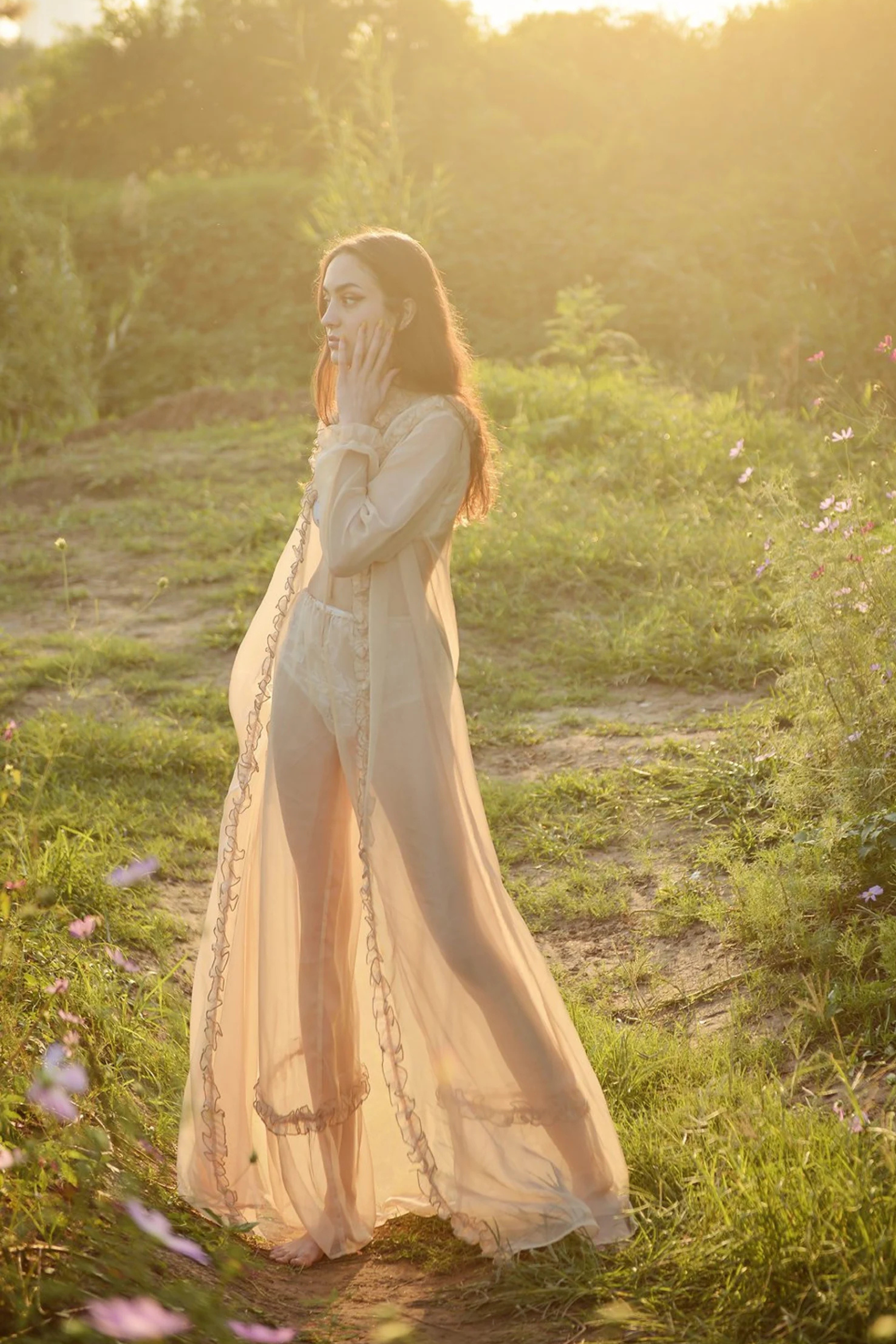 Adelaide Sheer Long Robe - Vintage-Inspired Dressing Gown