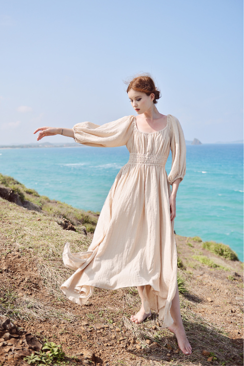 Ophelia Linen Midi Dress - Medieval Inspired Linen Dress