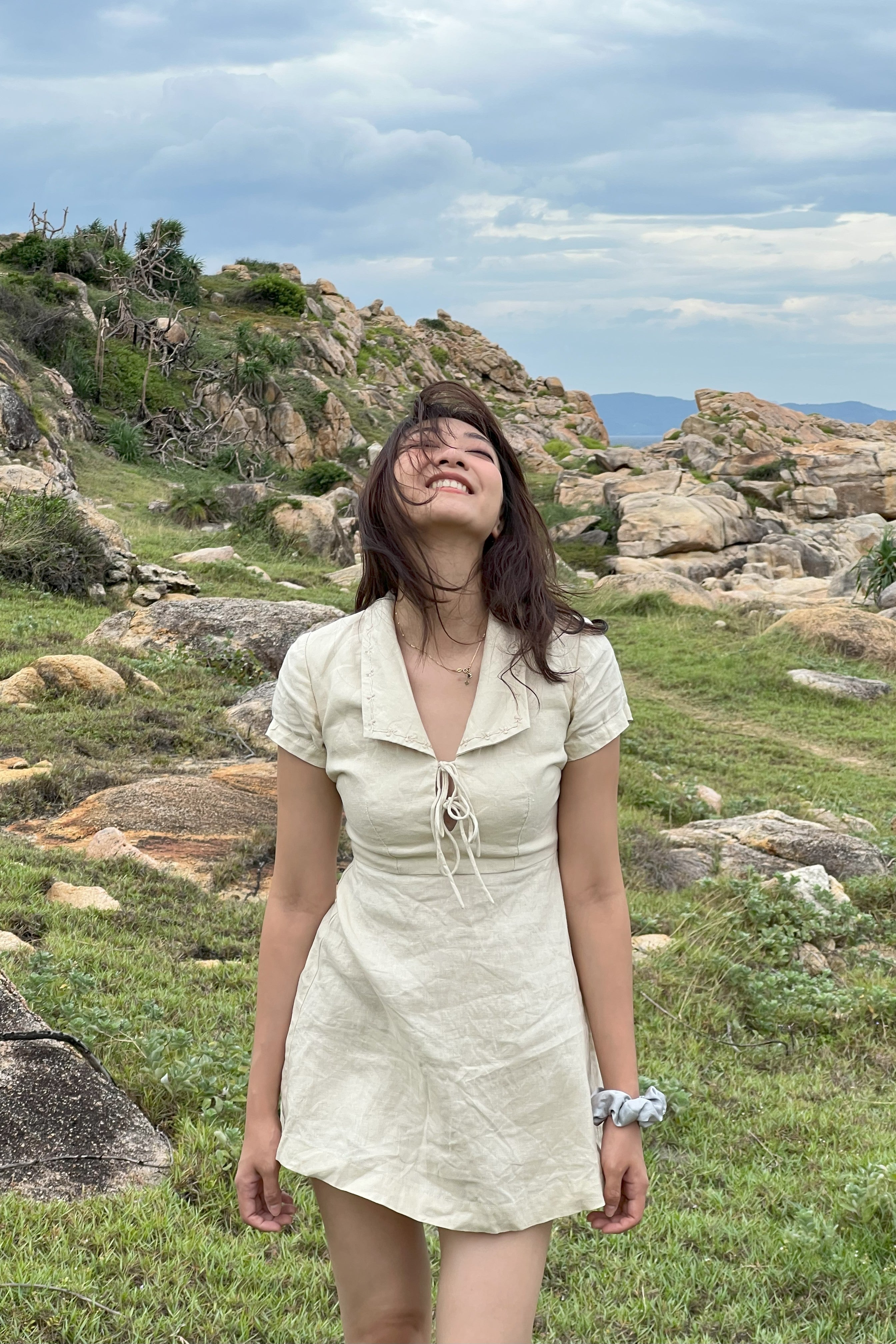 Élodie – A-Line Mini Dress with Embroidered Collar & Bow Tie