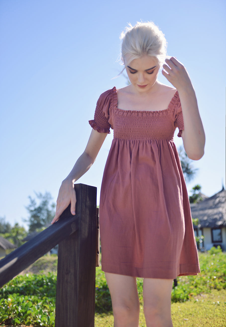 Linen Dress Women - Summer Off shoulder Dress - Linen Cotton Dress - Natural Fabric