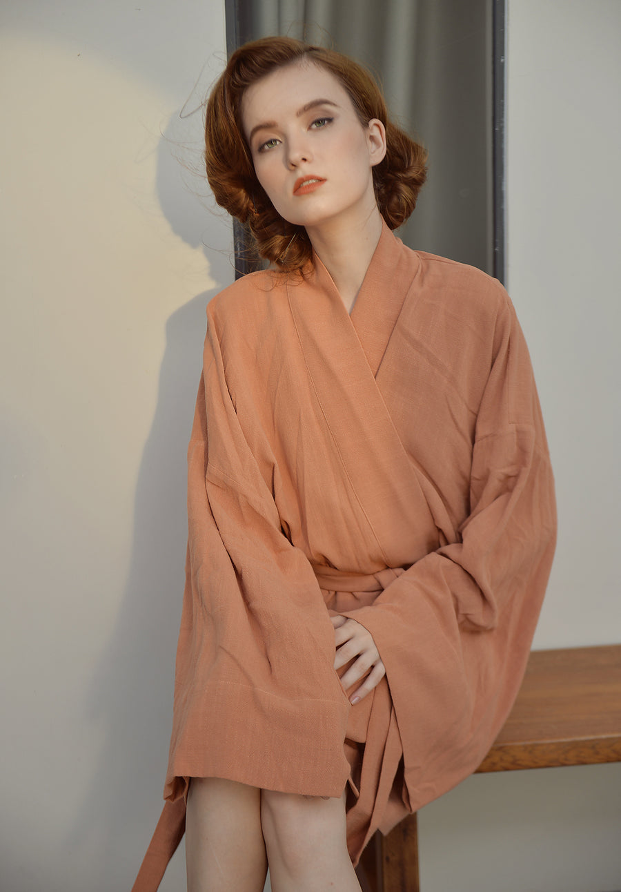 Linen Robe Midi - Cotton Robe Women - Women Long Sleeves Robe