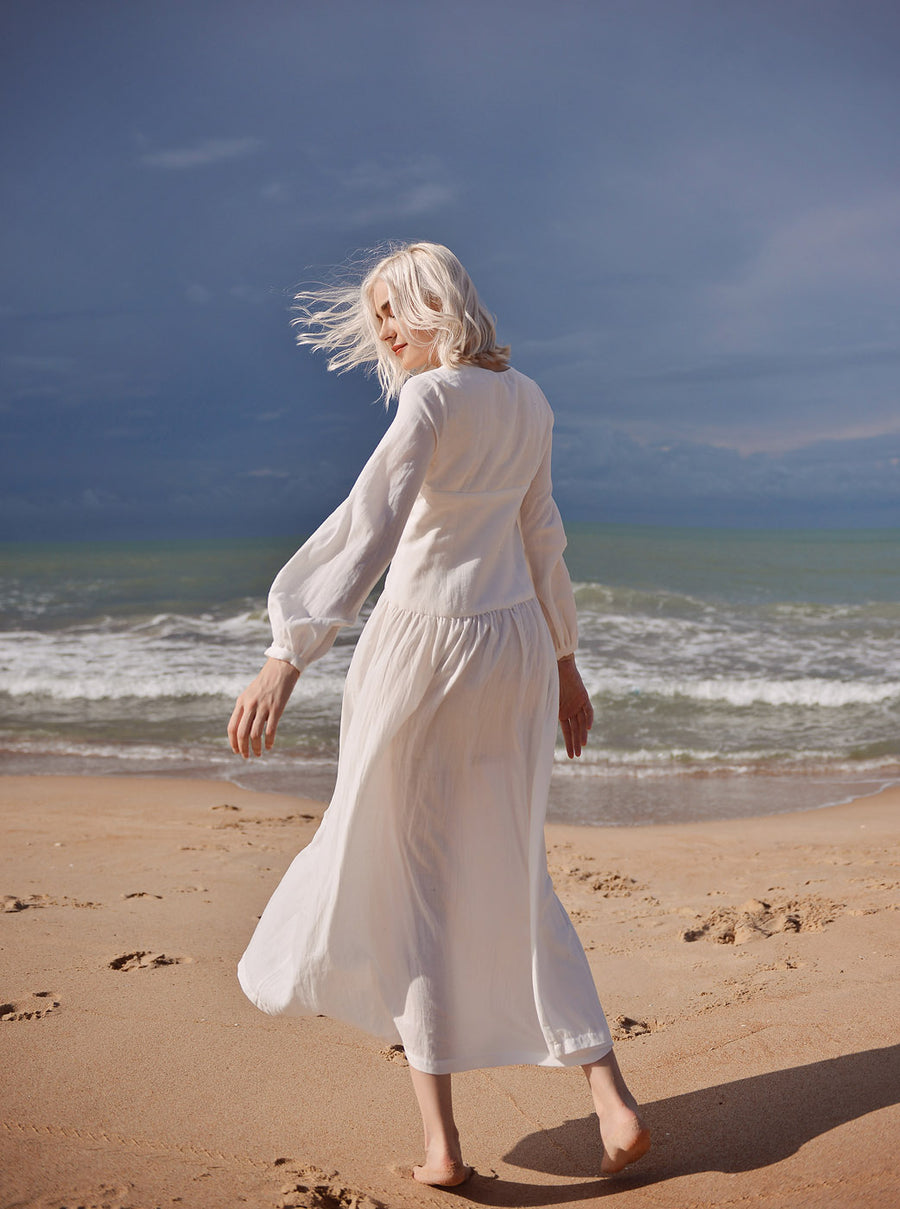 Linen Dress White - Midi Linen Dress - Organic Cotton Dress