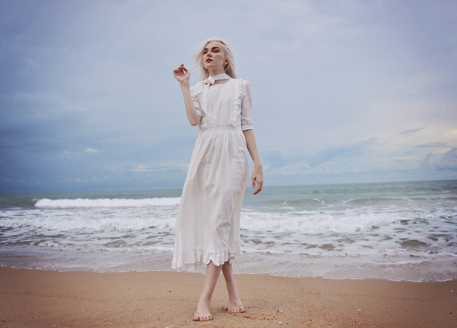 Linen Dress White - Vintage Style Gown - Organic Clothing - Organic Cotton