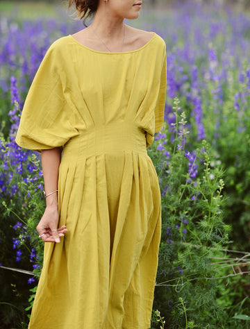 Cotton Dress Pleated - Cotton Summer Dress - Women Midi Dress