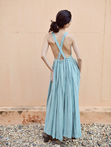 Cross-back Linen Dress - Elastic Waist Dress - Linen Dress Maxi - Linen Dress Summer
