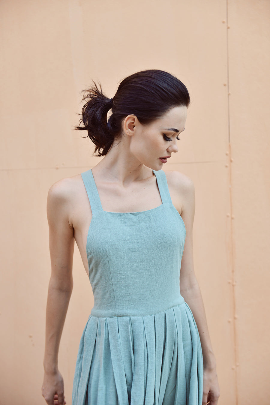 Cross-back Linen Dress - Elastic Waist Dress - Linen Dress Maxi - Linen Dress Summer