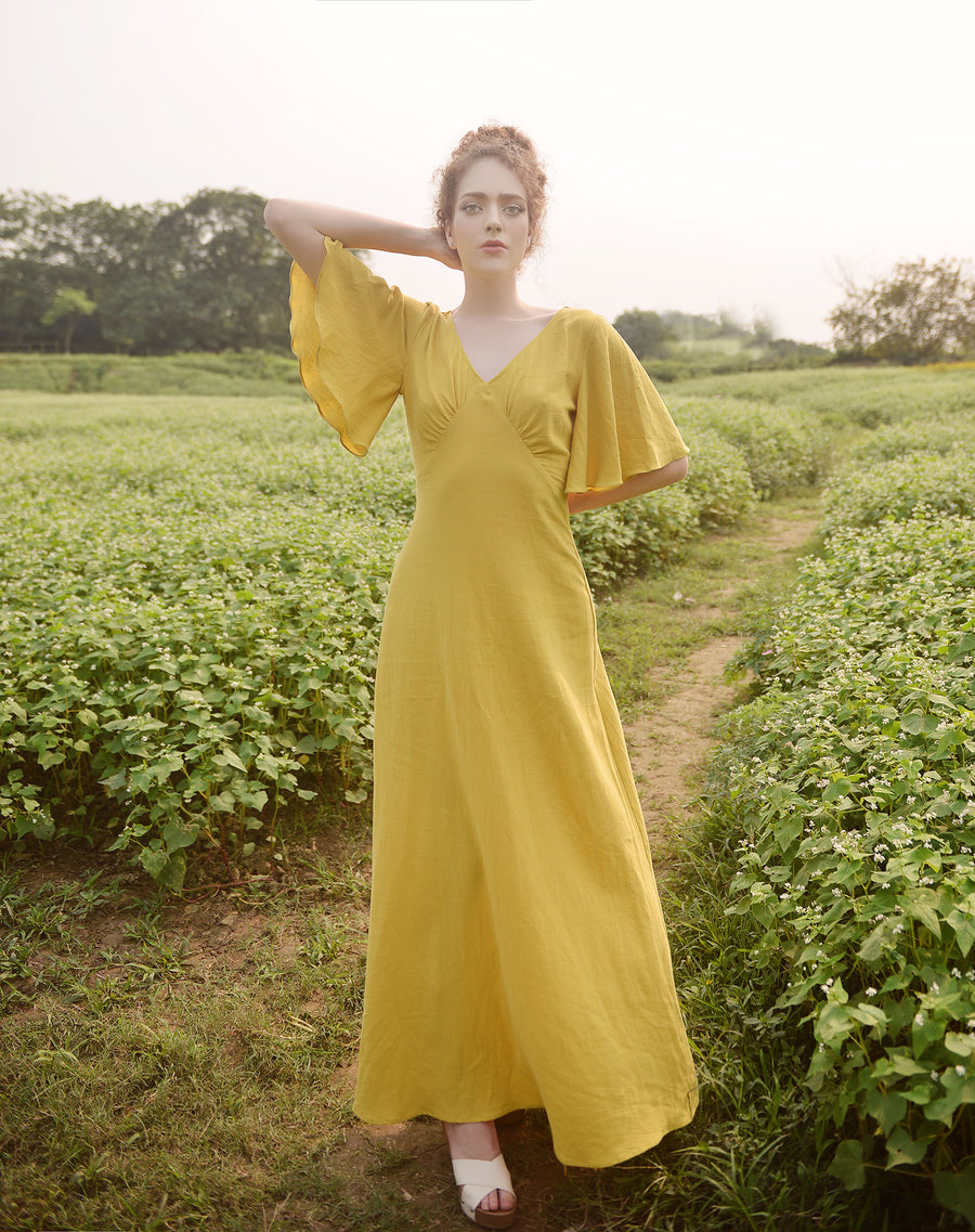 Long Cotton Dress - Gold Dress - Dress for Women - Summer Dress - Comfy FloorLength Dress - Natural Fabric