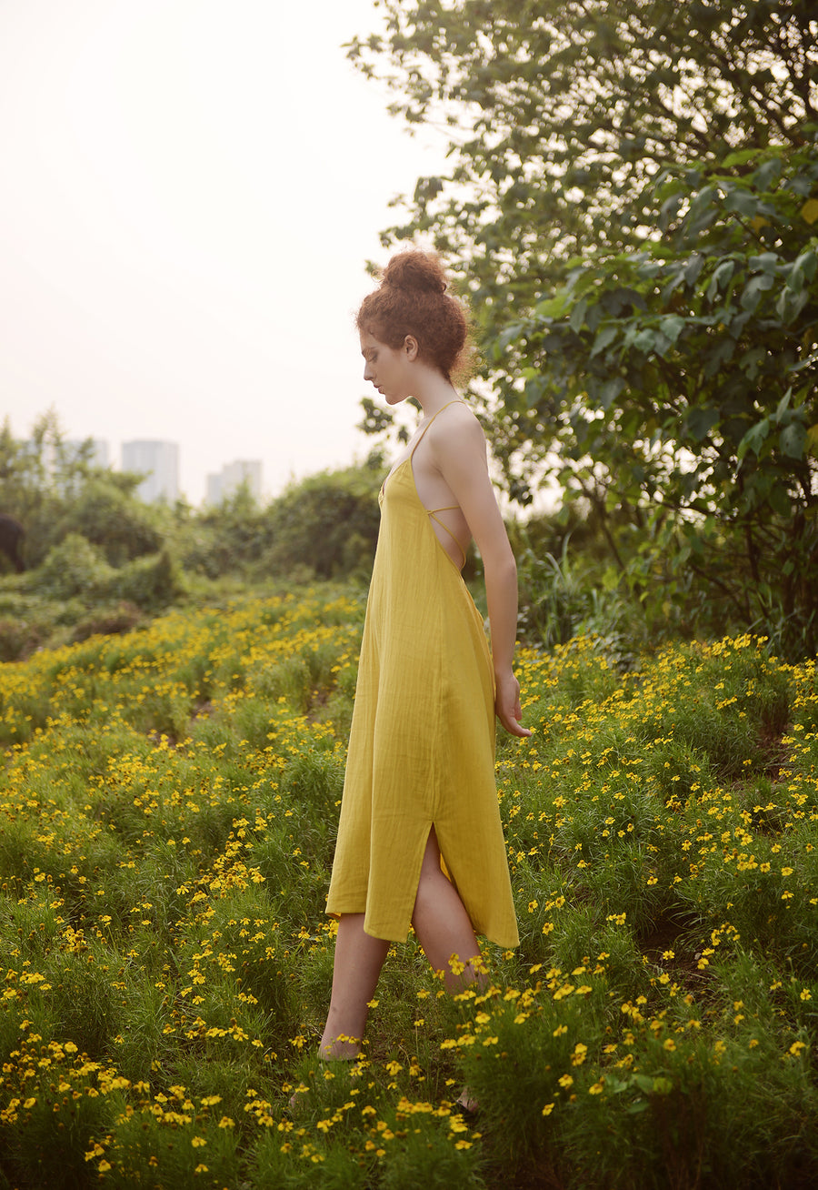 Linen Dress Sleeveless Backless - Summer Dresses Women - Crossed Back Dress - Natural Fabric
