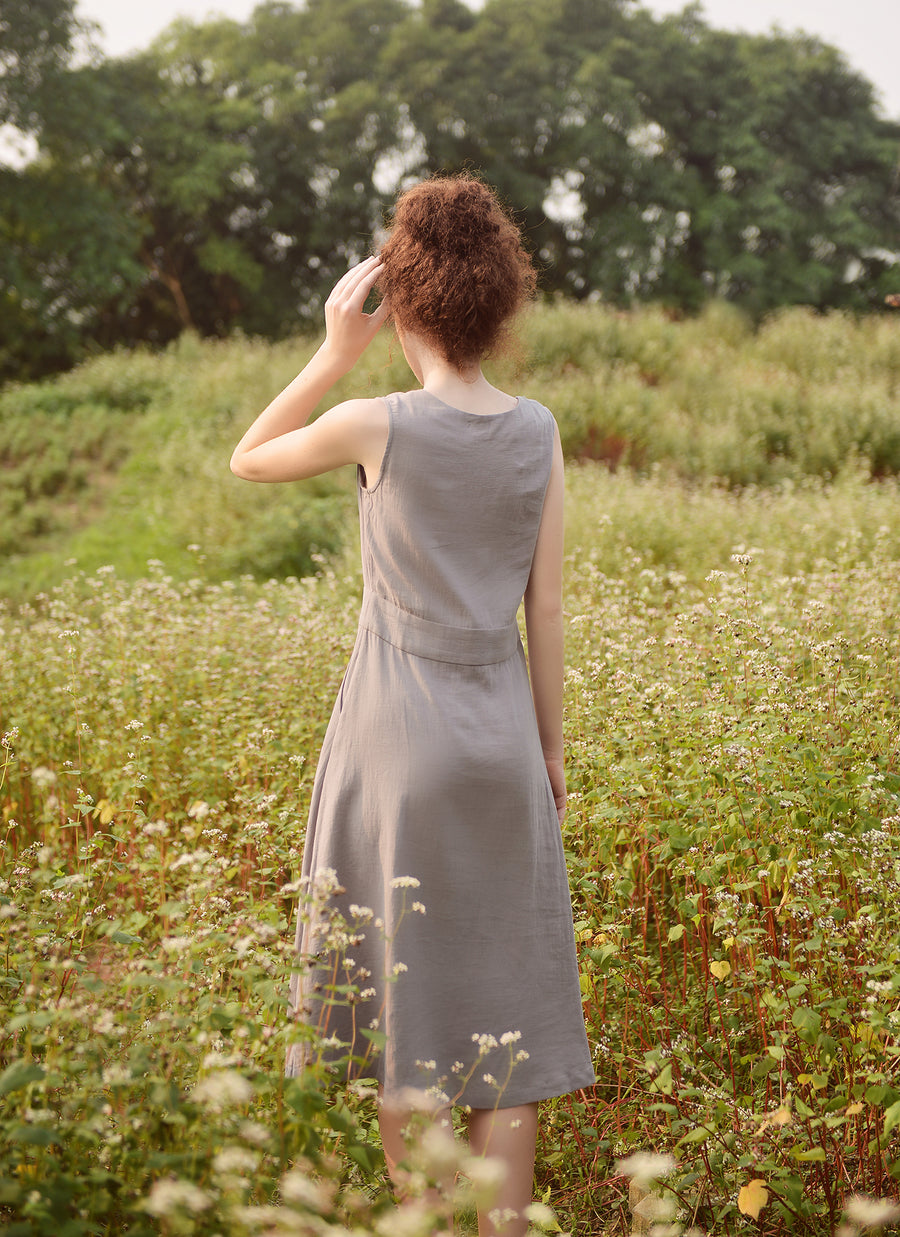 Sleeveless Linen Dress - Women Midi Dress - Organic Cotton Dress - Natural Dress