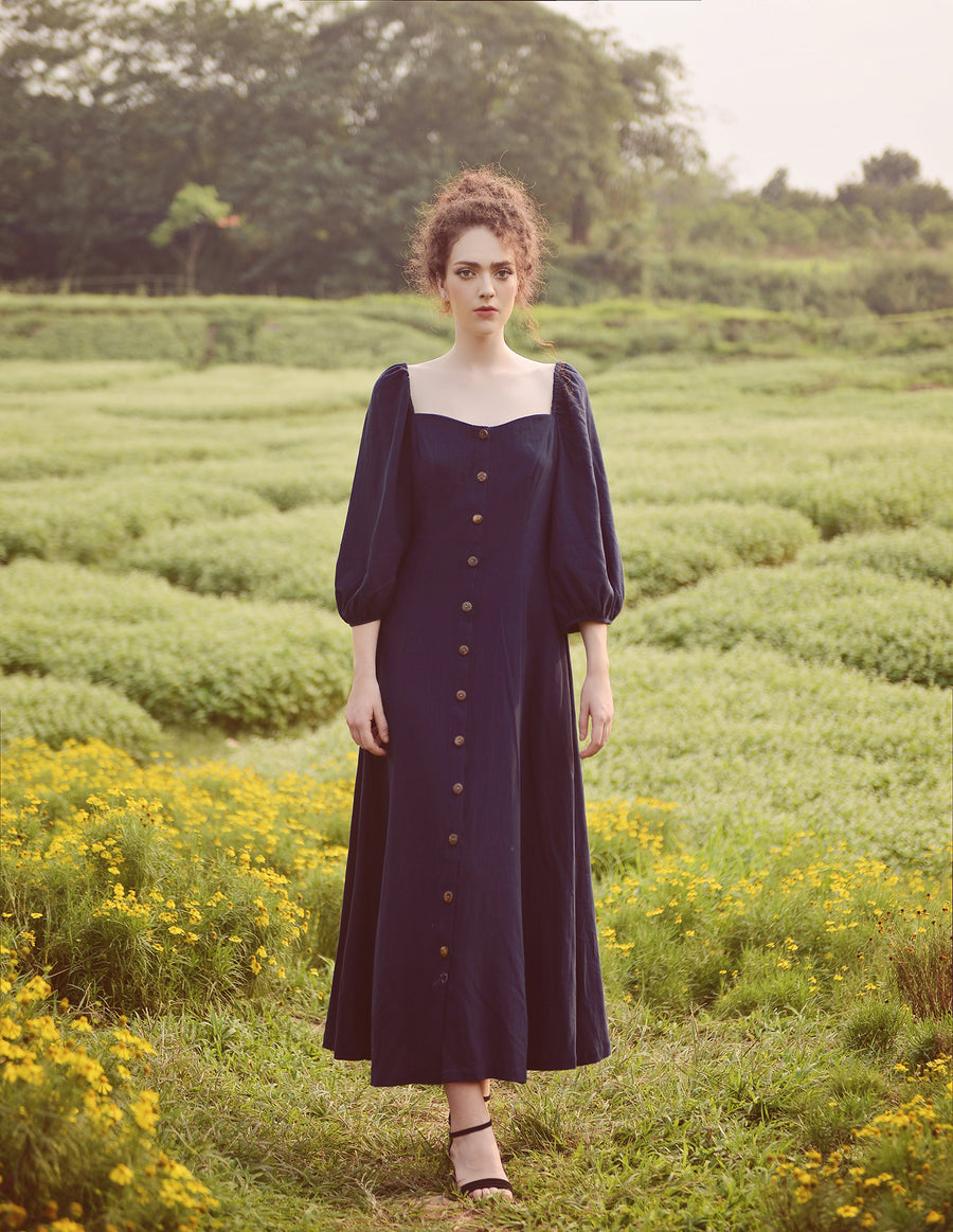 Long Cotton Button Dress - Dress for Women - Summer Dress - Comfy FloorLength Dress - Natural Fabri