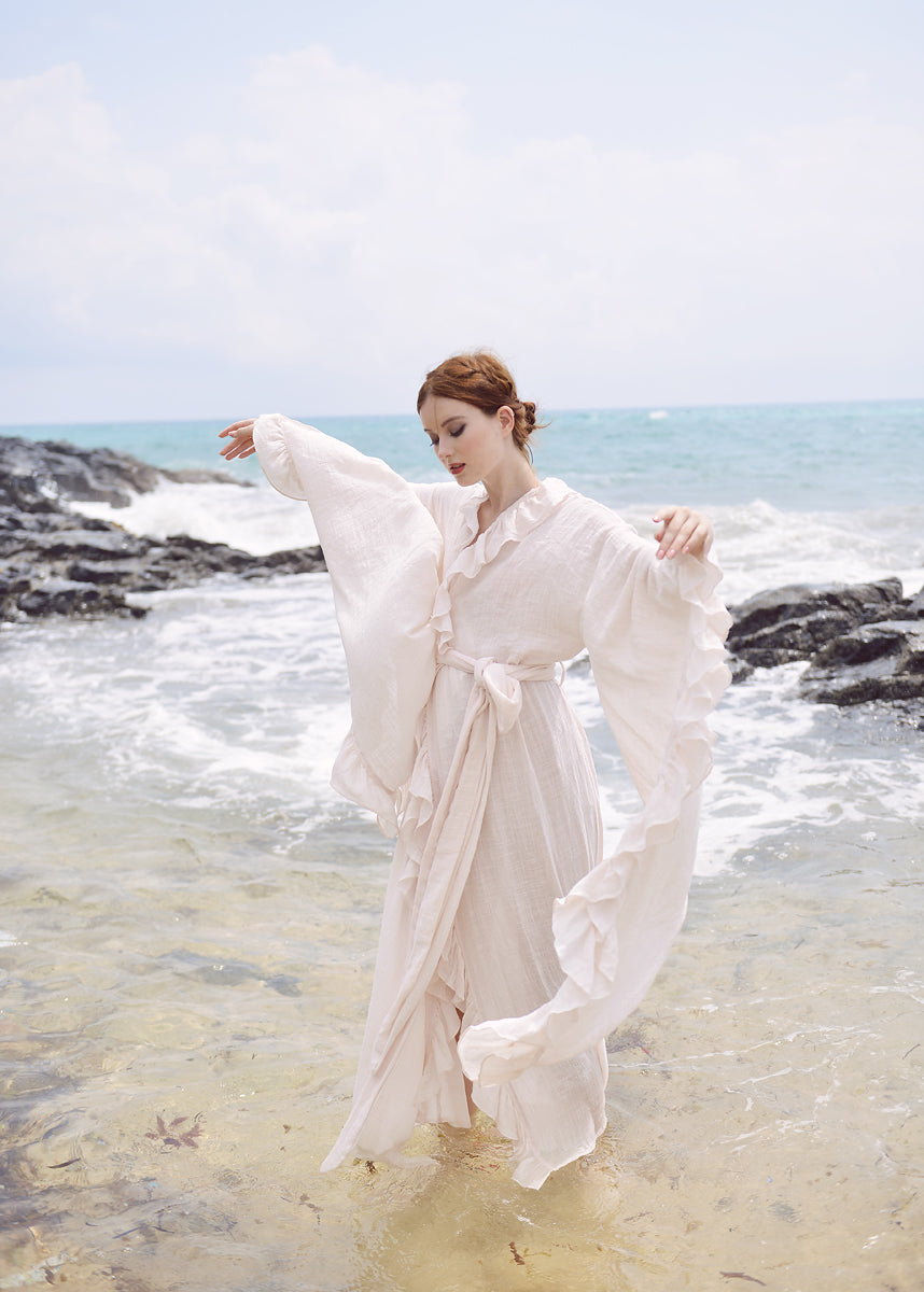 Kimono Robe Women - Linen Gauze Long Robe - Floor Length Gown - Long Dressing Gown - Long Sleeve Wedding Robe