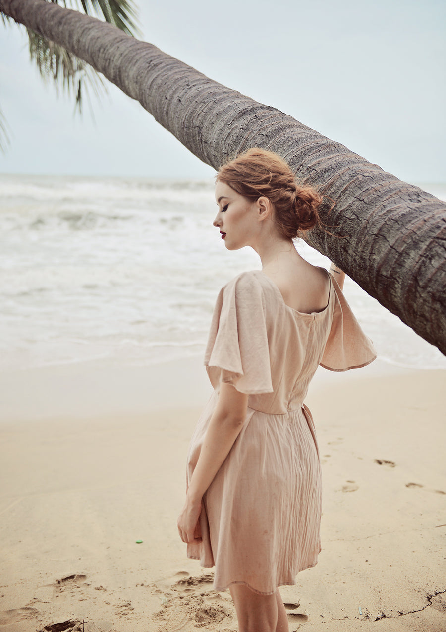 Cotton SunDress - Summer Dress Sleeve - Button Cotton Dress - Organic Cotton Dress
