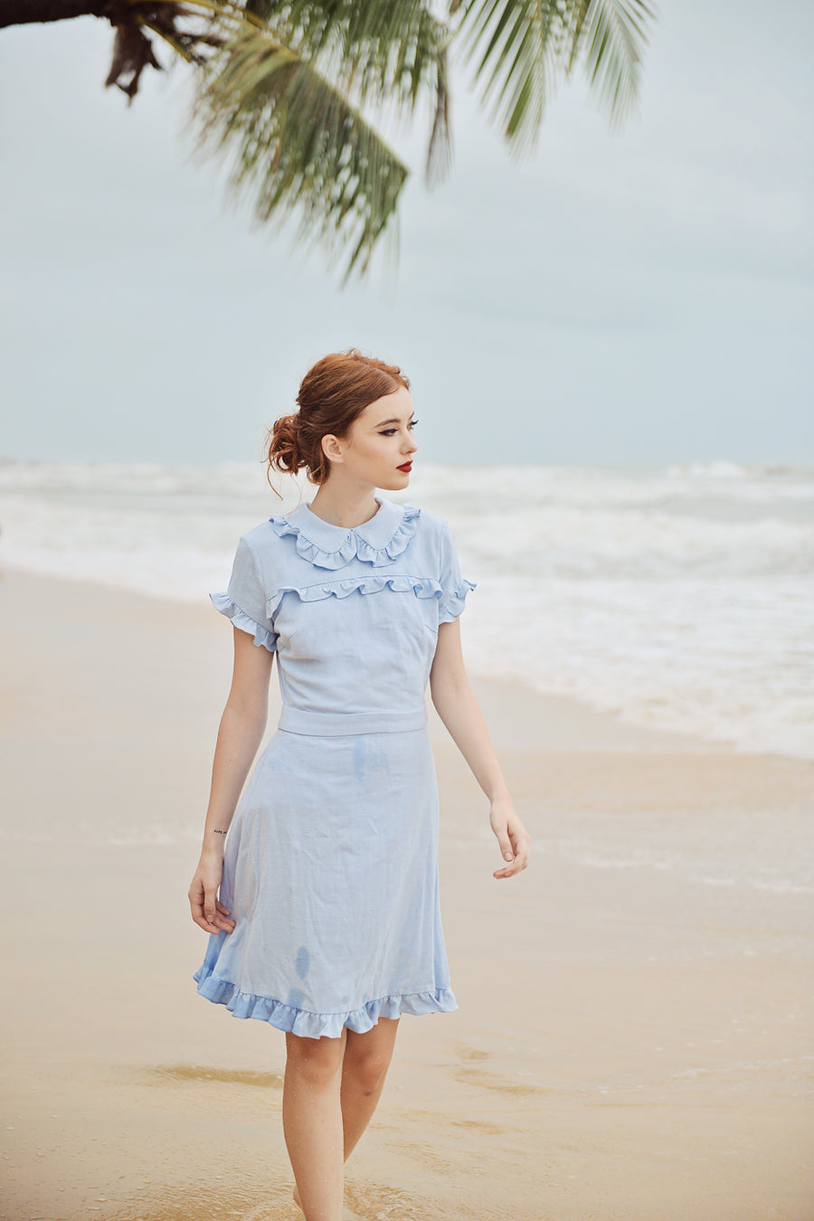 Summer Dress Cotton - Women Linen Dress - Short Sleeves Dress - Frills Cotton Dress
