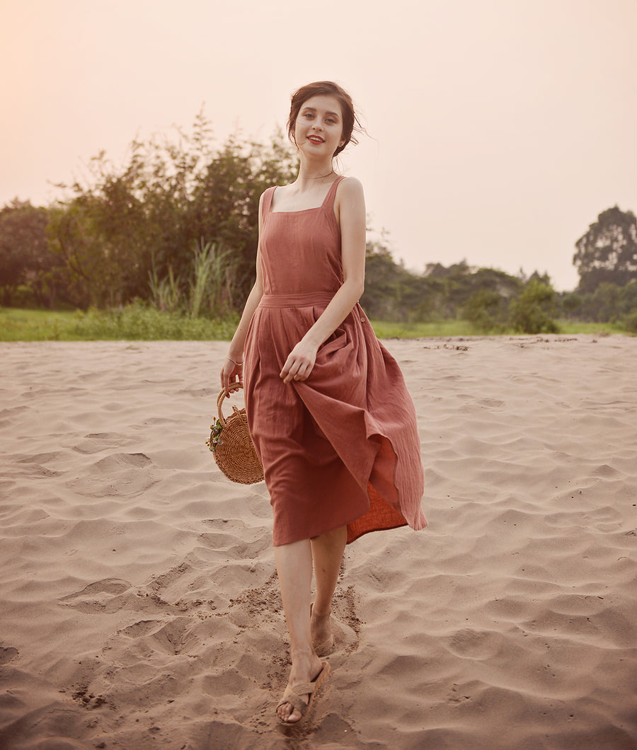 Apron Linen Dress - Cotton Apron Dress - Midi Linen Dress - Organic Cotton Dress - Dress For Women - Natural Fabric