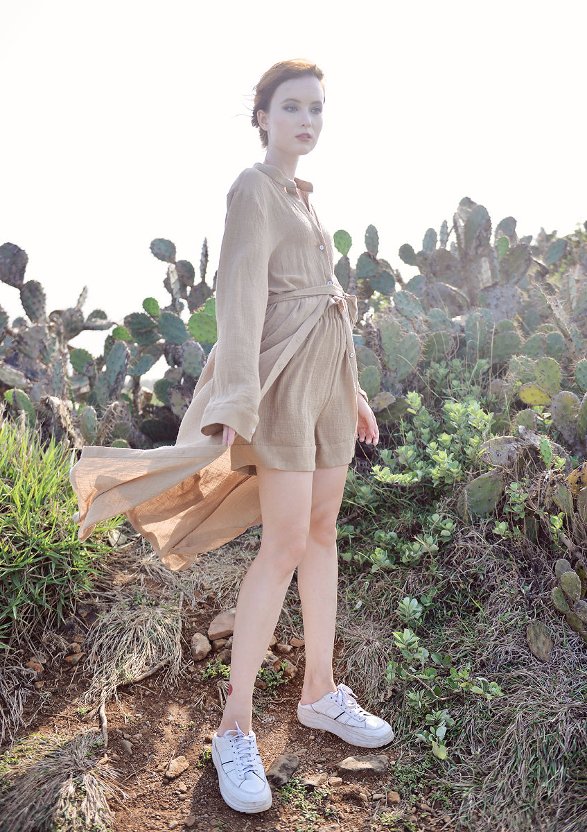 Womens Clothing Linen - Linen Gauze Robe and Short - Womens Summer Clothing
