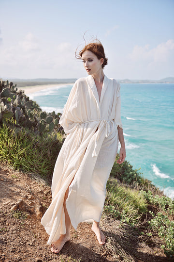 Loungewear Women Kimono - Robes for Women - Long Kimono Robe - Linen Gauze Robe Set