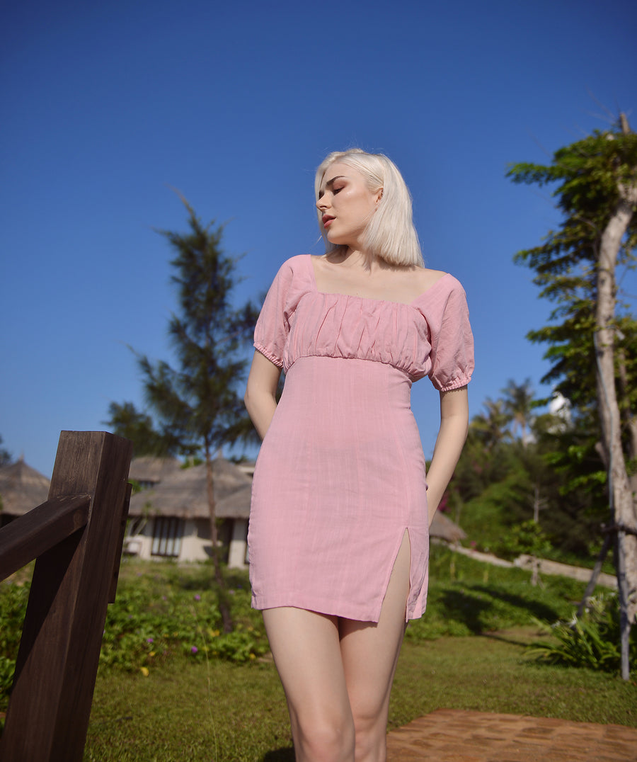 Linen Mini Dress - Linen Short Dress - Pink Summer Dress