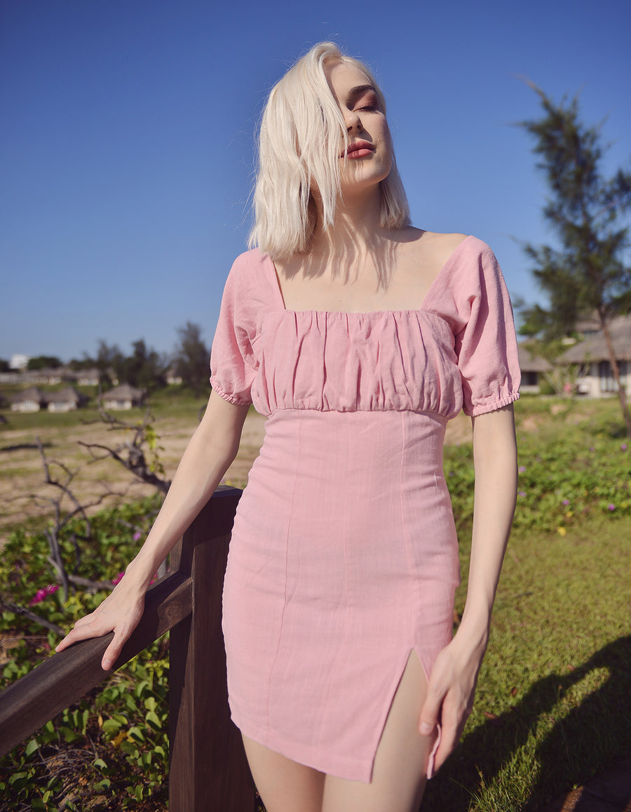 Linen Mini Dress - Linen Short Dress - Pink Summer Dress
