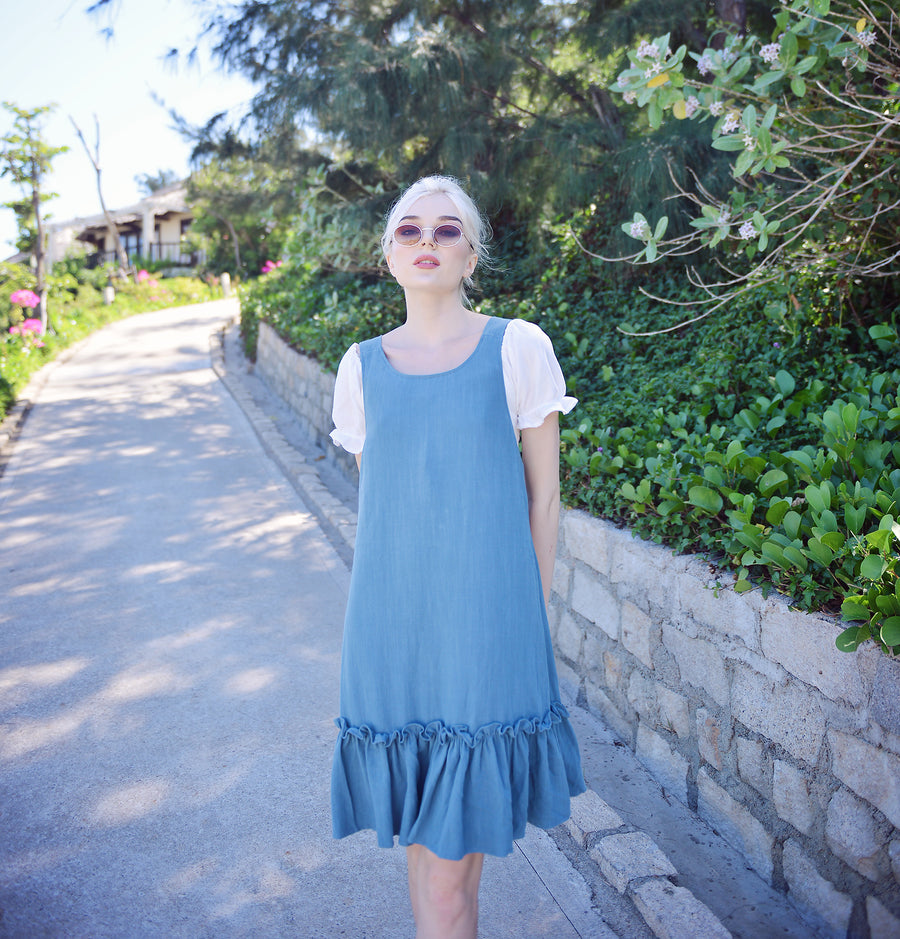 Linen Pinafore Dress - Women Apron Dress - Organic Cotton Dress - Adjust Freely - Natural Fabric