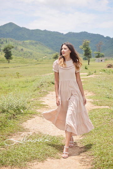 Long Cotton Dress - with Ruffles Collar - Organic Cotton Dress - Dress For Women - Natural Fabric