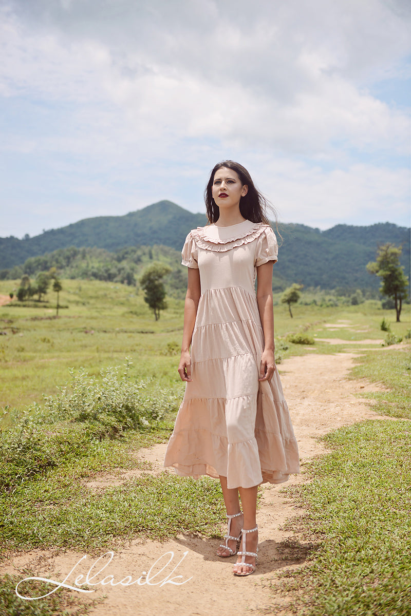 Long Cotton Dress - with Ruffles Collar - Organic Cotton Dress - Dress For Women - Natural Fabric