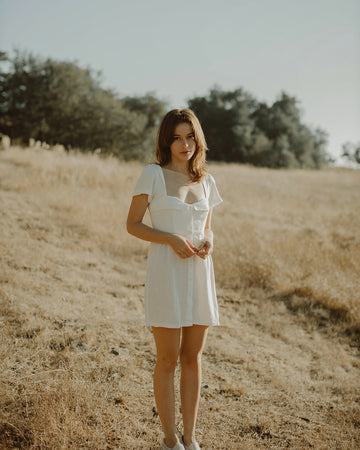 White Linen Dress - Short Sleeve Dress - Linen Short Dress
