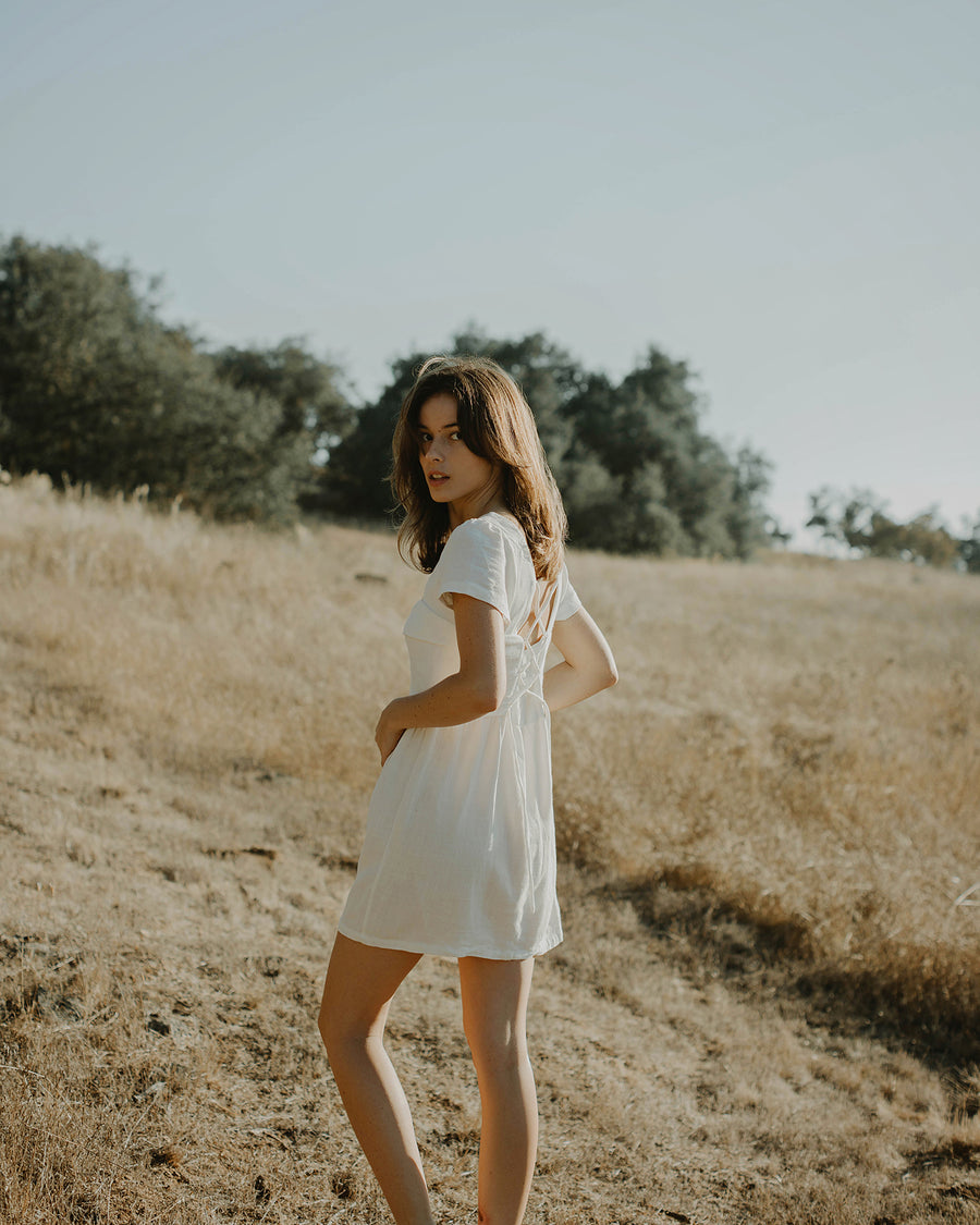 White Linen Dress - Short Sleeve Dress - Linen Short Dress